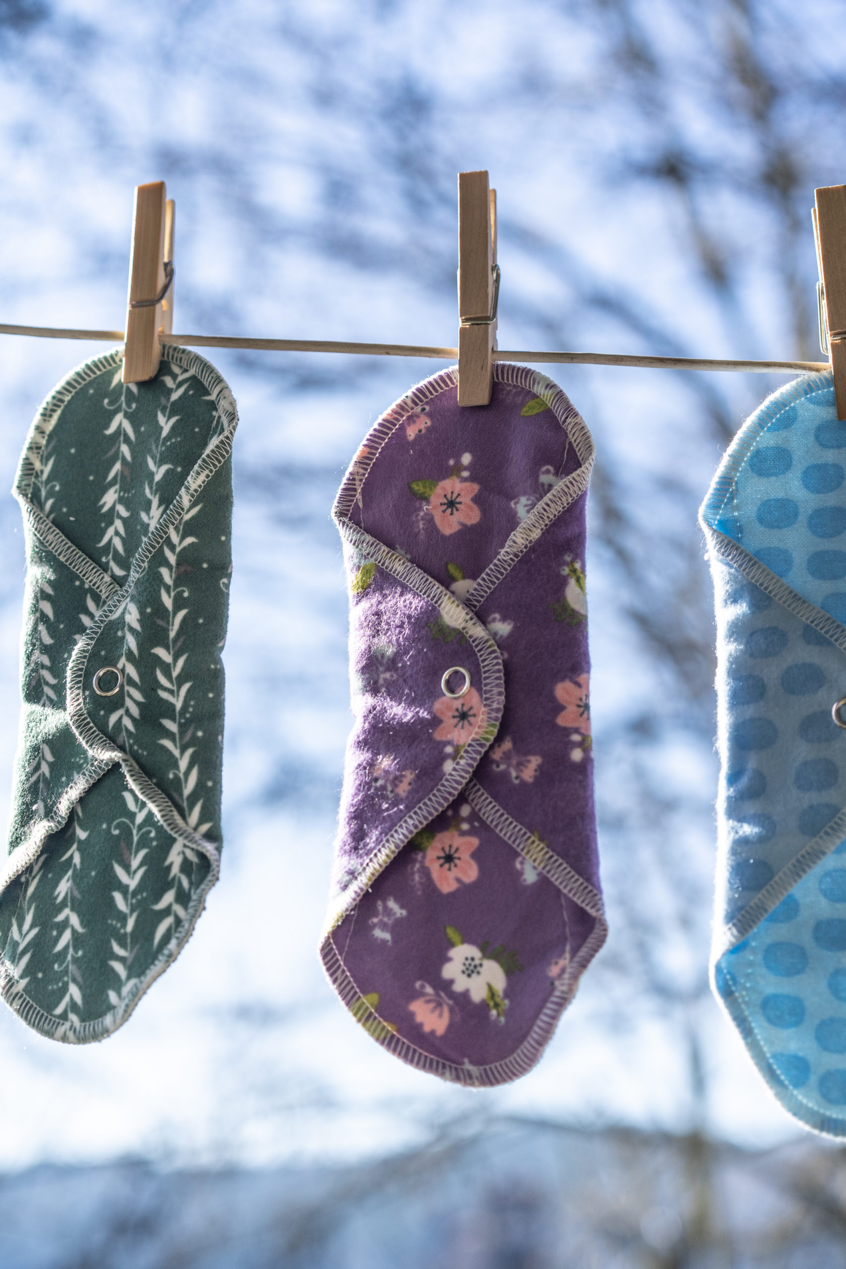 GladRags cloth pantyliner plus on a clothesline.